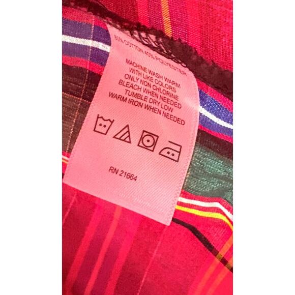 Foxcroft Red Tartan Wrinkle-Free Shirt 10P – Gem Buttons, Holiday Preppy - Picture 4 of 5